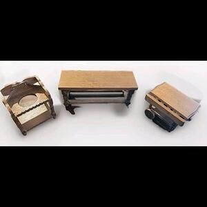 Wooden  Dollhouse Long handcrafted Wood Table,cart,side Table, Vintage